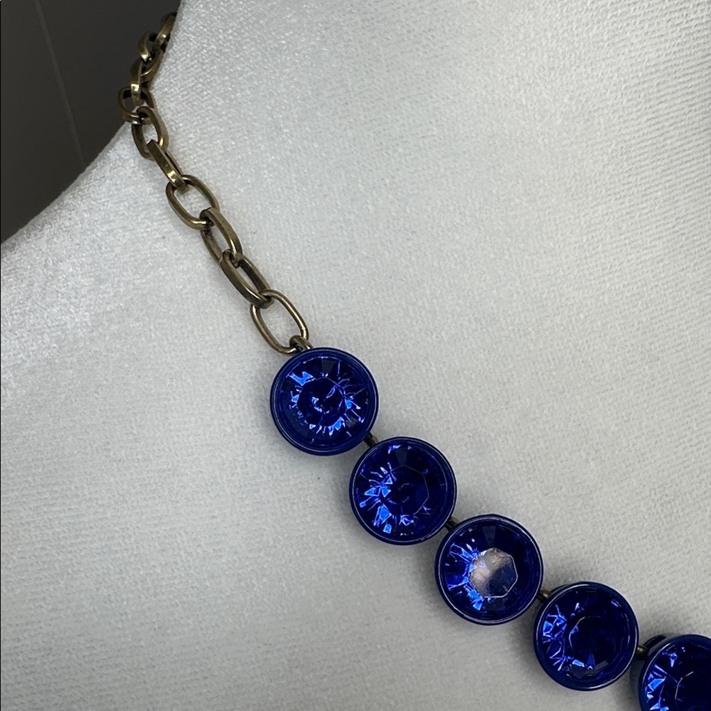 Vintage J. Crew Cobalt Blue Brûlée Faceted Bezel Set Collar Rhinestone Necklace - Picture 12 of 12